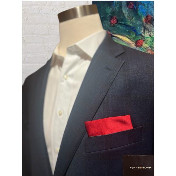 Tommy Hilfiger Mens 46L 38x33 Navy Royal Cobalt Blue Plaid Suit - Picture 5 of 16